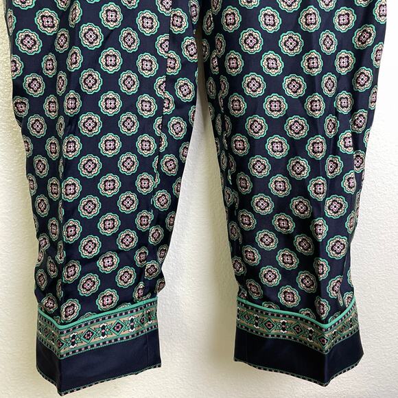 J Crew Silk Pants Womens 8 Blue Foulard Print Elastic Pull On Pajama Piping - Picture 6 of 11